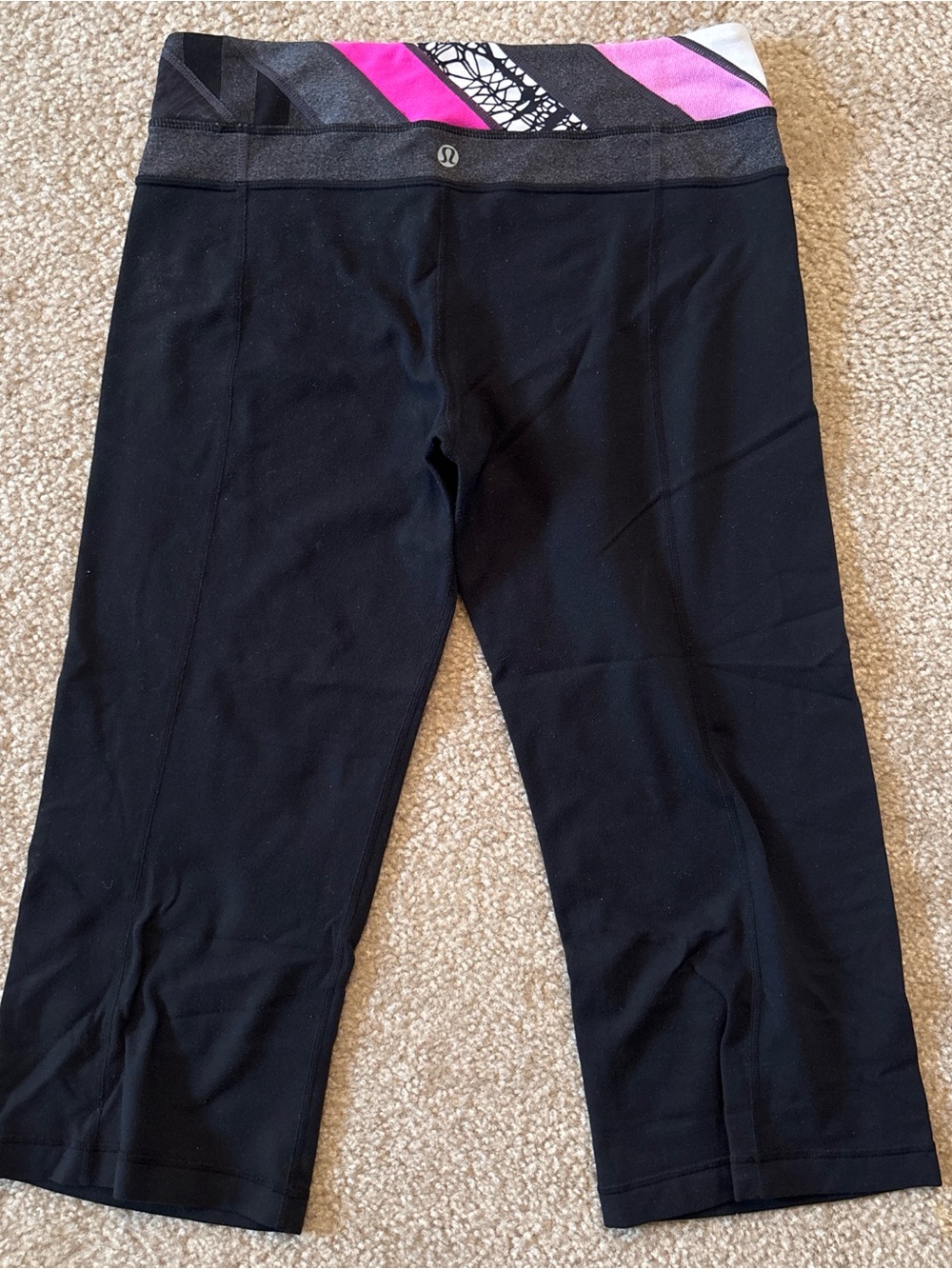 lululemon athletica Reversible Black Crop Leggings with Pink Accent Waistband